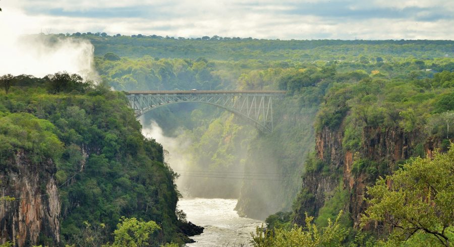 Landscape and bridge at Victoria Falls, Zimbabwe