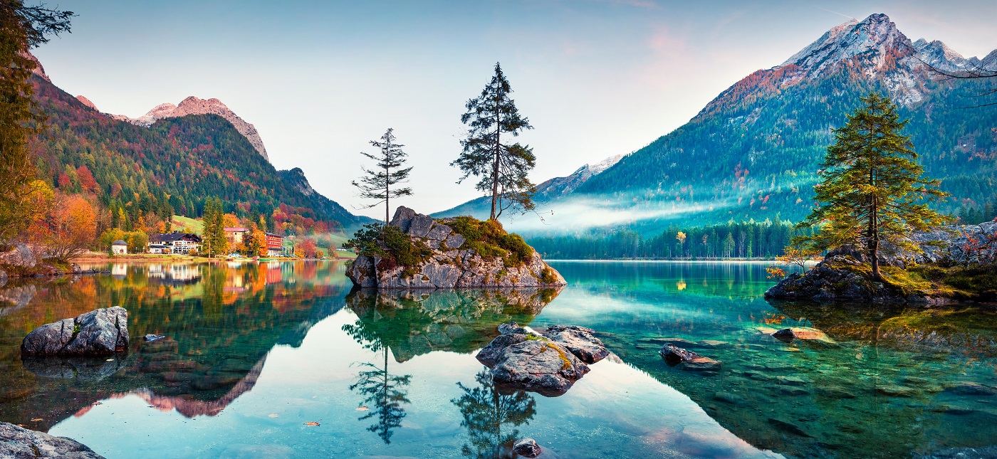 Enchanting Travels Germany Tours Beautiful autumn scene of Hintersee lake.