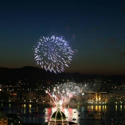 Aerial View of Canada Day Fireworks behind Legislature