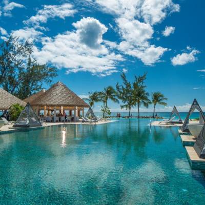 a pool next to a body of water
