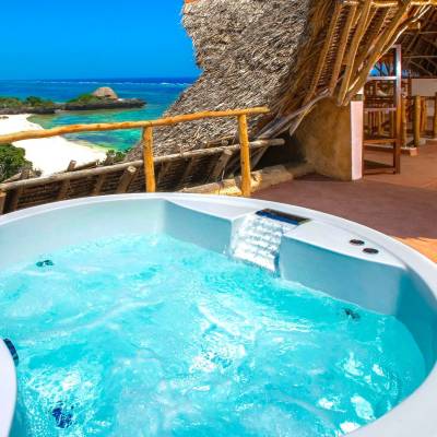 a chair sitting in front of a pool