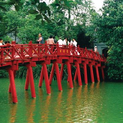 Huc Bridge over Hoan Kiem Lake