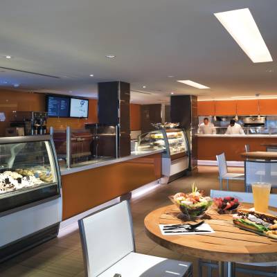 a kitchen with a plate of food on a table