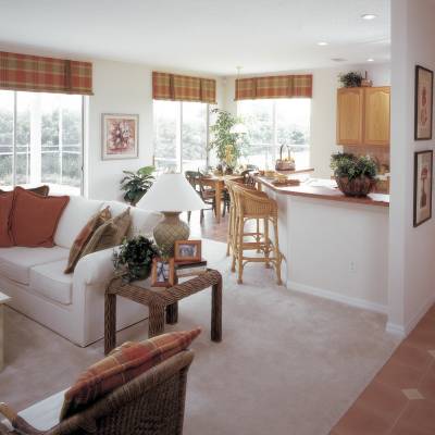 a living room filled with furniture and a fire place