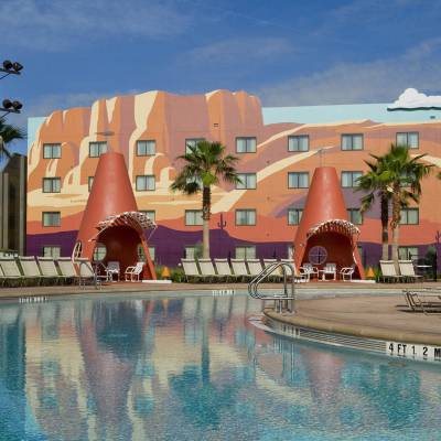 a building with a large pool of water
