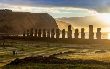 Moai in Ahu Tongariki at Rapa Nui National Park on Easter Island in Chile, South America