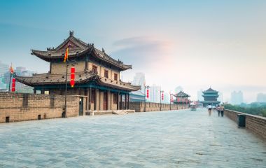 Enchanting Travels China Tours beautiful xian city wall and ancient tower at dusk, China