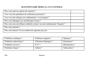 Questionnair medical patient uhfygj - Eugenol