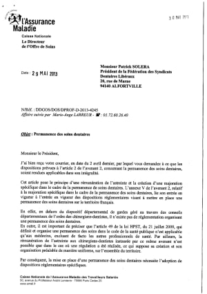 Courrier permanence des soins e40kkk - Eugenol