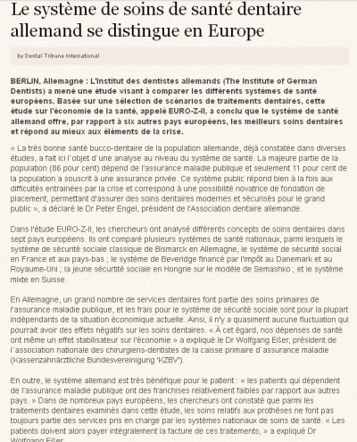 Le système de santé dentaire allemand se distingue en europe byoqkp - Eugenol