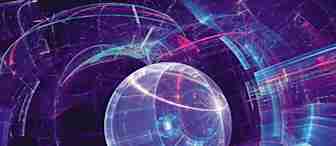 A vibrant digital artwork featuring a translucent sphere at the center, surrounded by abstract, colorful patterns and lines. The composition includes shades of purple, blue, pink, and green, resembling an otherworldly or futuristic space scene.