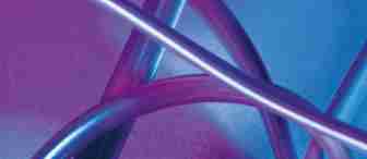 Close-up image of several metallic cables intertwined against a blue and purple gradient background. The cables reflect the light, creating a shiny, colorful effect.