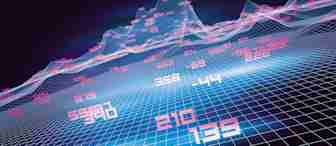 A 3D graph with numerical data points displayed in pink and blue on a dark background. The graph features an undulating surface with grid lines, suggesting statistical or financial data visualization. The numbers appear floating above the surface.