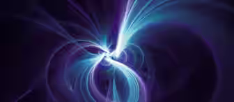 Abstract digital art featuring swirling, luminous lines in shades of blue, purple, and white against a dark background. The intertwining curves create a sense of dynamic movement and depth, forming a visually captivating and intricate pattern.