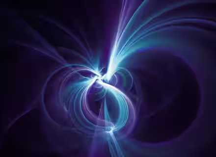 Abstract digital art featuring swirling, luminous lines in shades of blue, purple, and white against a dark background. The intertwining curves create a sense of dynamic movement and depth, forming a visually captivating and intricate pattern.