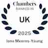 A laurel wreath design with the text: "Chambers Ranked In UK 2025 Iona Meeres-Young.