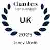 Award badge featuring a laurel wreath with text: "Chambers Top Ranked, UK, 2025, Jenny Urwin.