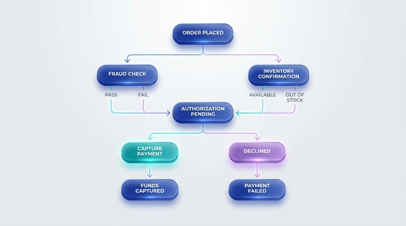 A flowchart showing how to choose a payment capture strategy based on the fulfillment timeline