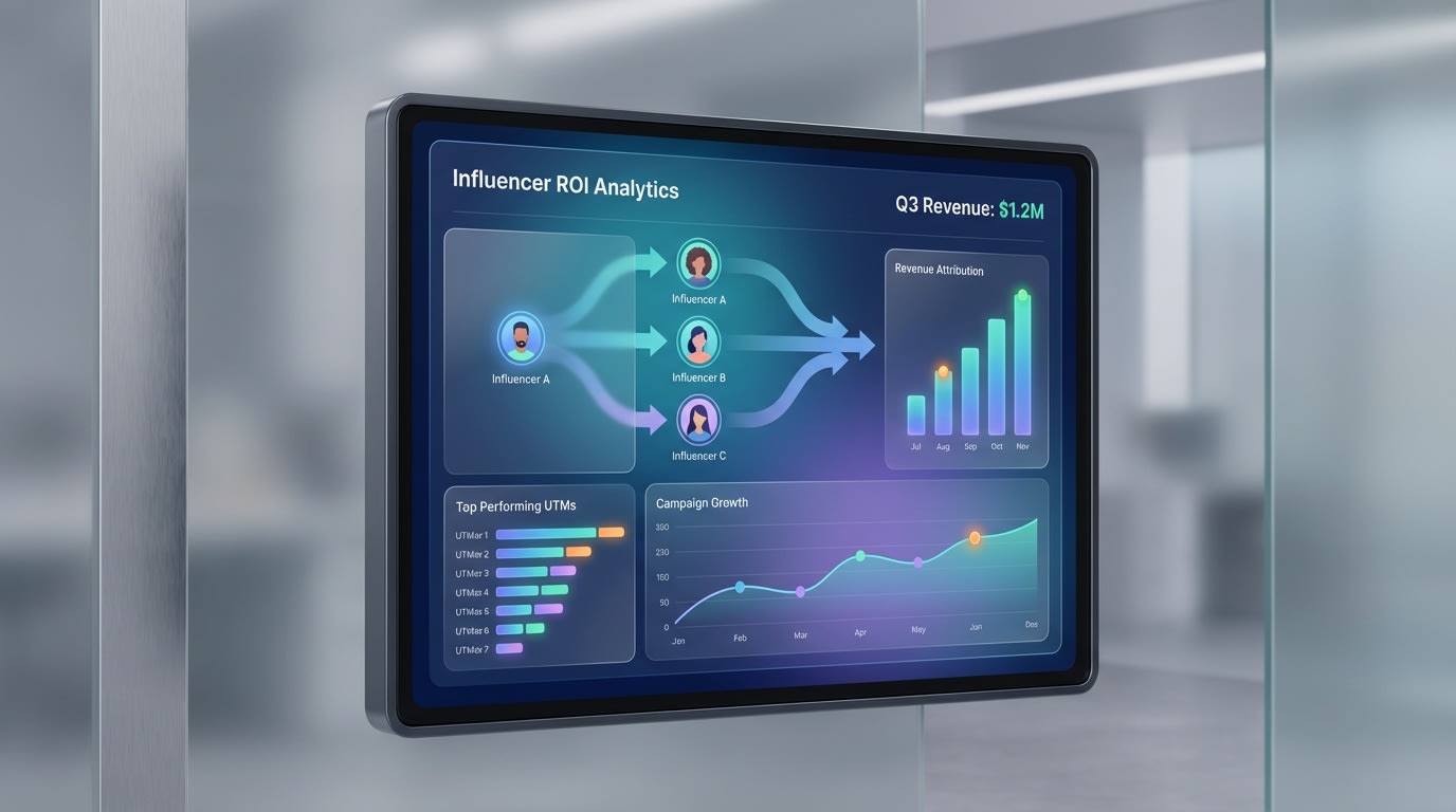 Analytics dashboard illustrating revenue attribution from different influencer UTM campaigns