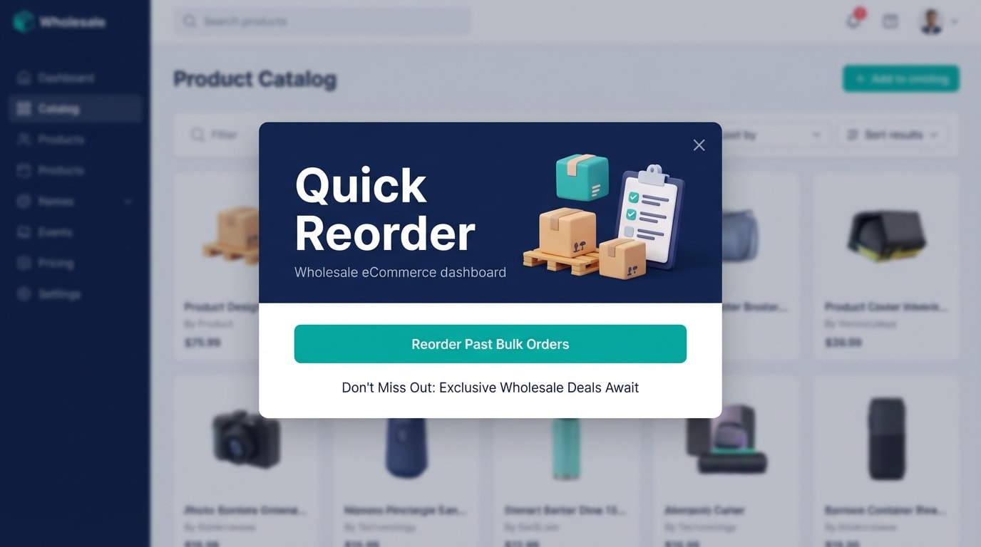 Exit intent popup displaying a quick reorder button for previous wholesale purchases