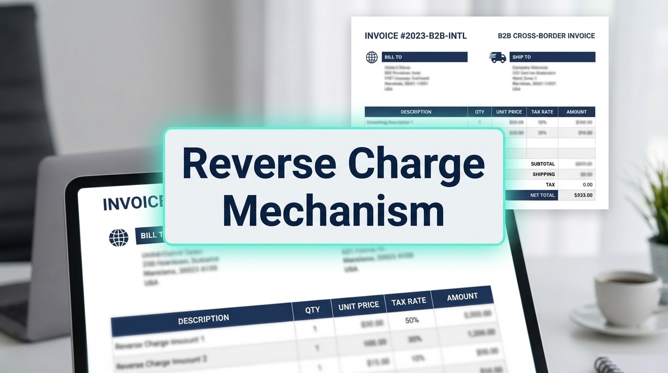 Highlight of a reverse charge mechanism label on a B2B cross border invoice