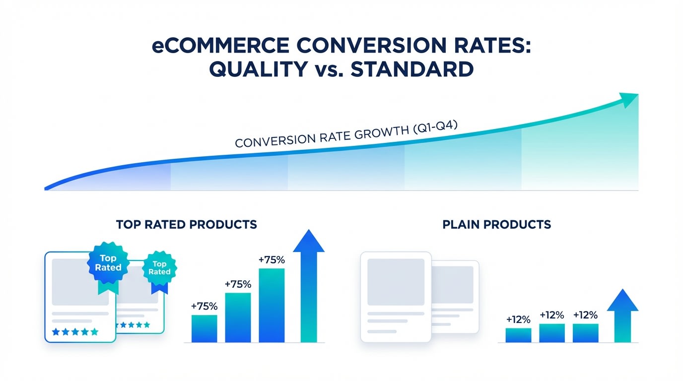Infographic showing conversion rate increases after implementing product badges