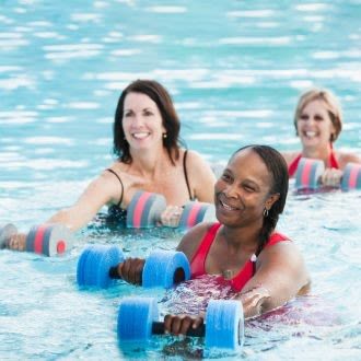 ladies in pool doimn aerobics