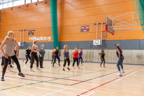 group of women taking part in an exercise class