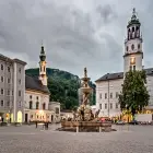Fountain in the Center of Old town Salzburg with Grey Skies