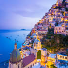 Houses on the Amalfi Coast by the Ocean at Sunset