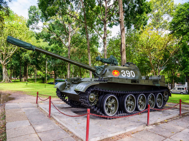 tank with number 390 logo on display in saigon