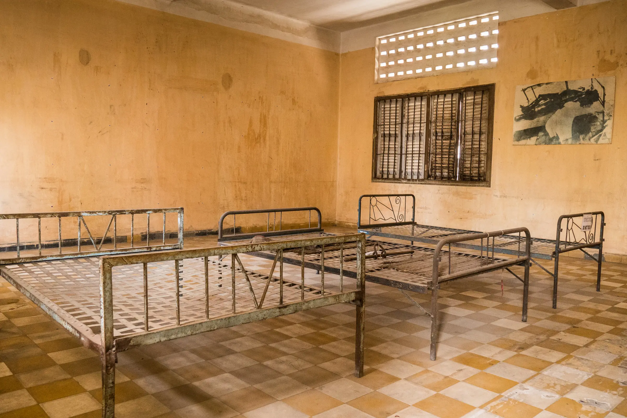 Interior of Tuol Slend with Metal Bed Frames