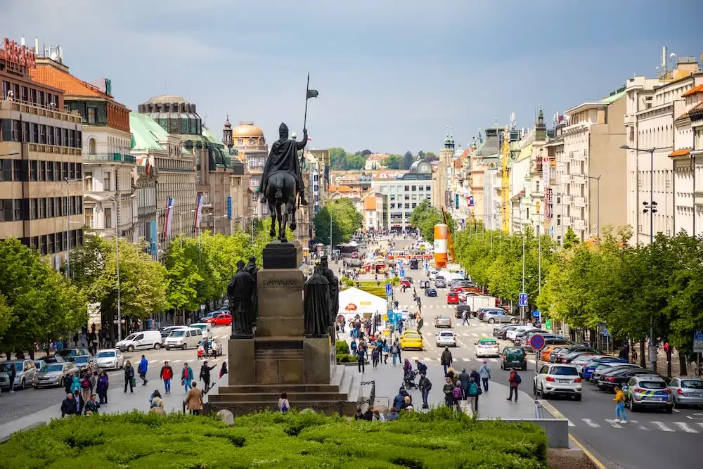 Monument of St Wenceslas in front of National Museum in New Town Prague