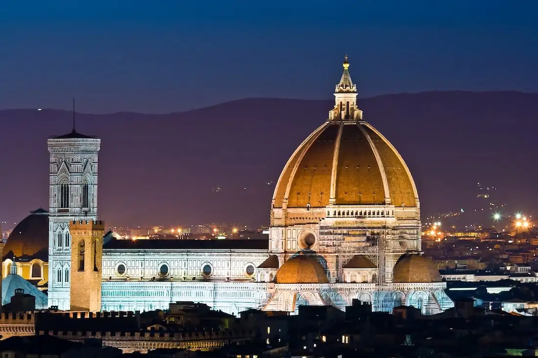 Florence Italy Skyline with Lit Up Duomo at Night