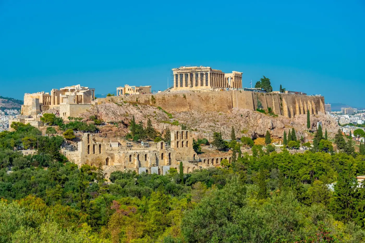 Wide view of Acropolis in Athens Greece