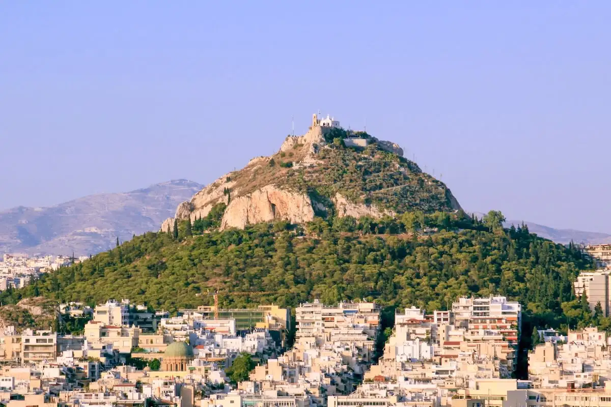 Mount Lycabettus with buildings below in Athens