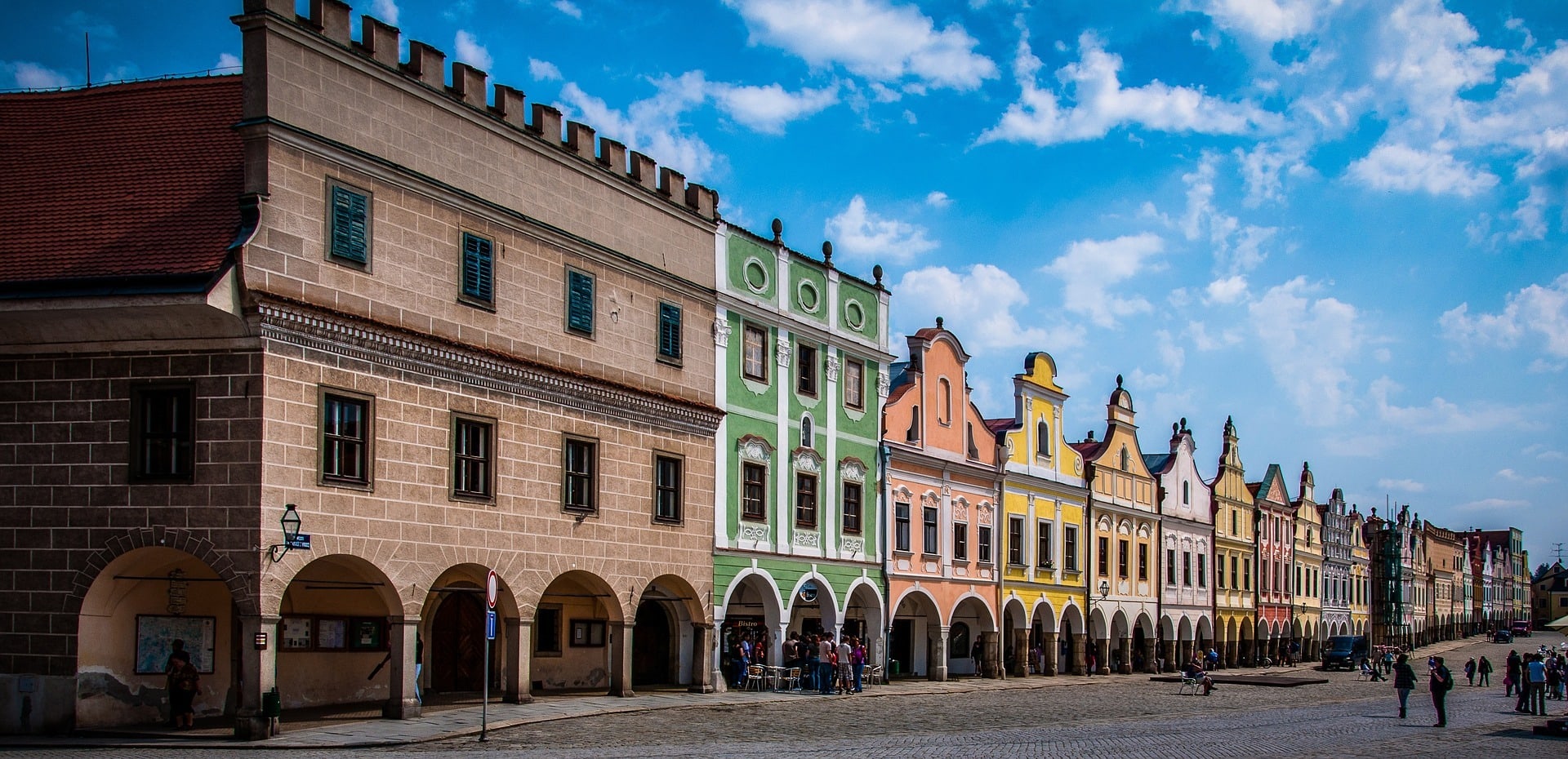 Pastel Historic Buildings in Telc Long Row