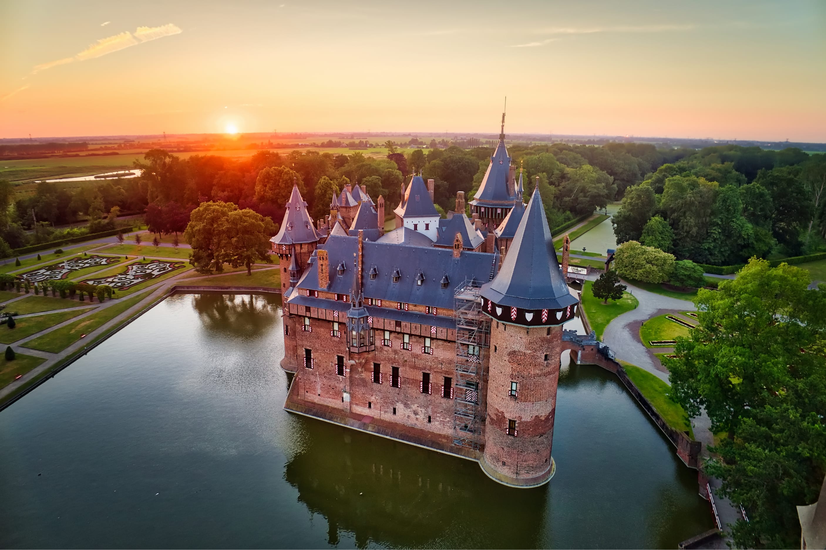 A Stone Castle with Towers Set in a Lake in Utrecht