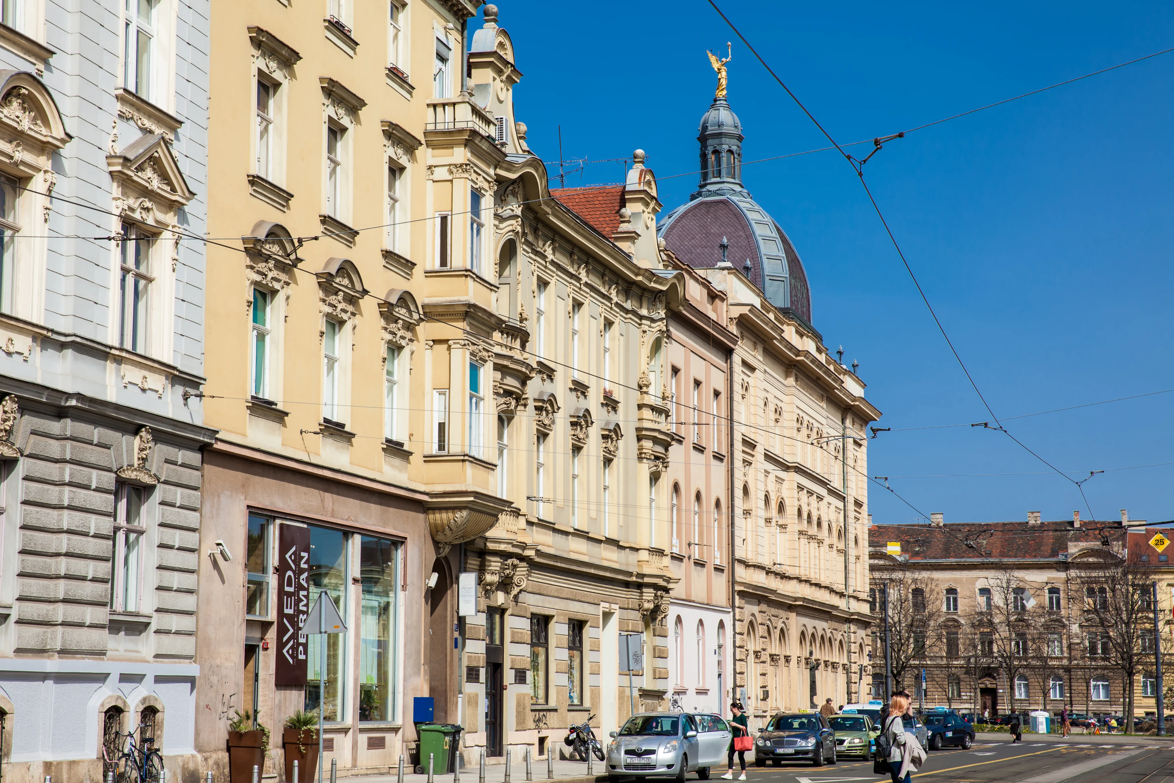 Pastel Colored Builidings on a Street in Zagreb