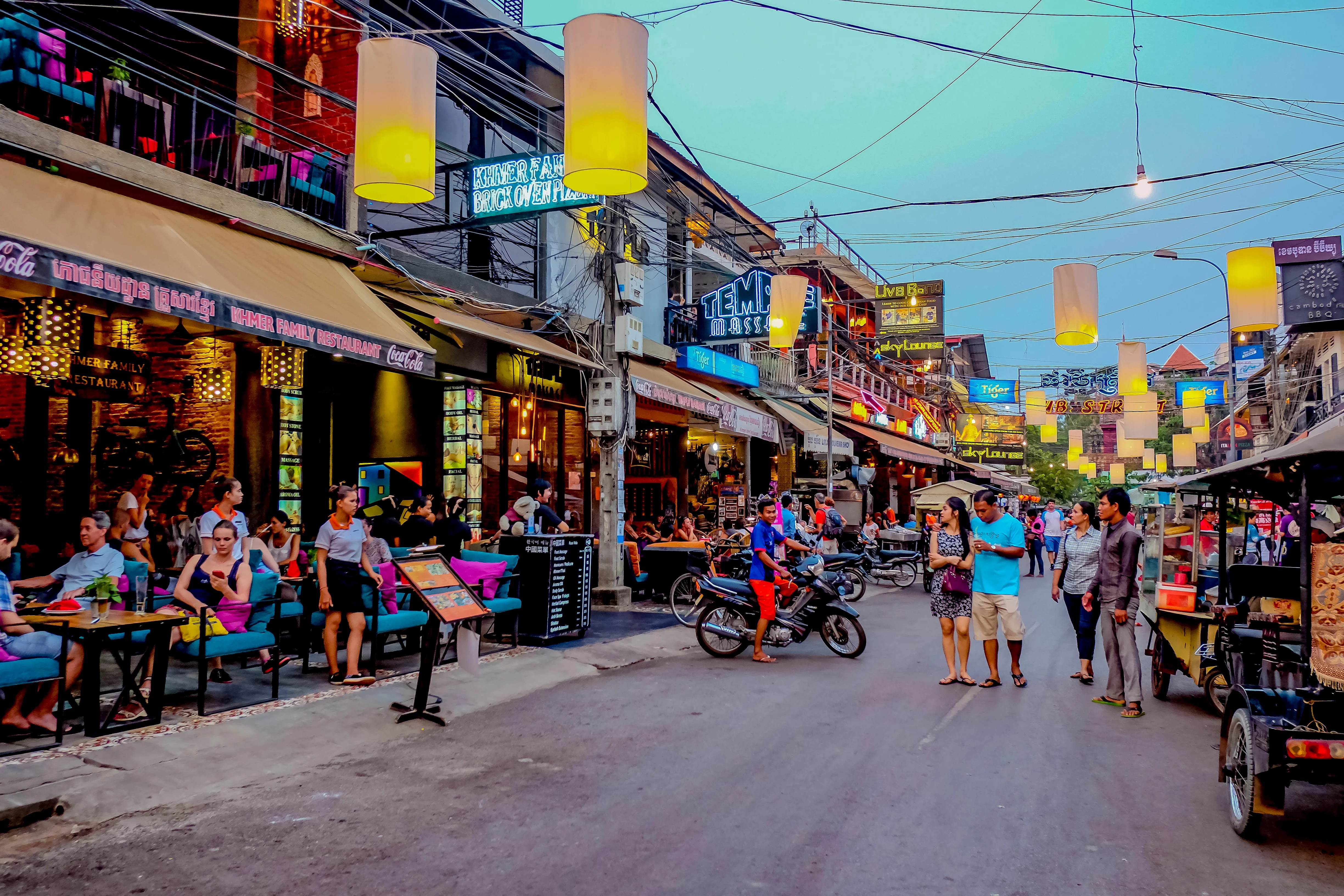 Lanterns in Evening Hanging Over Pub Street in Siem Reap