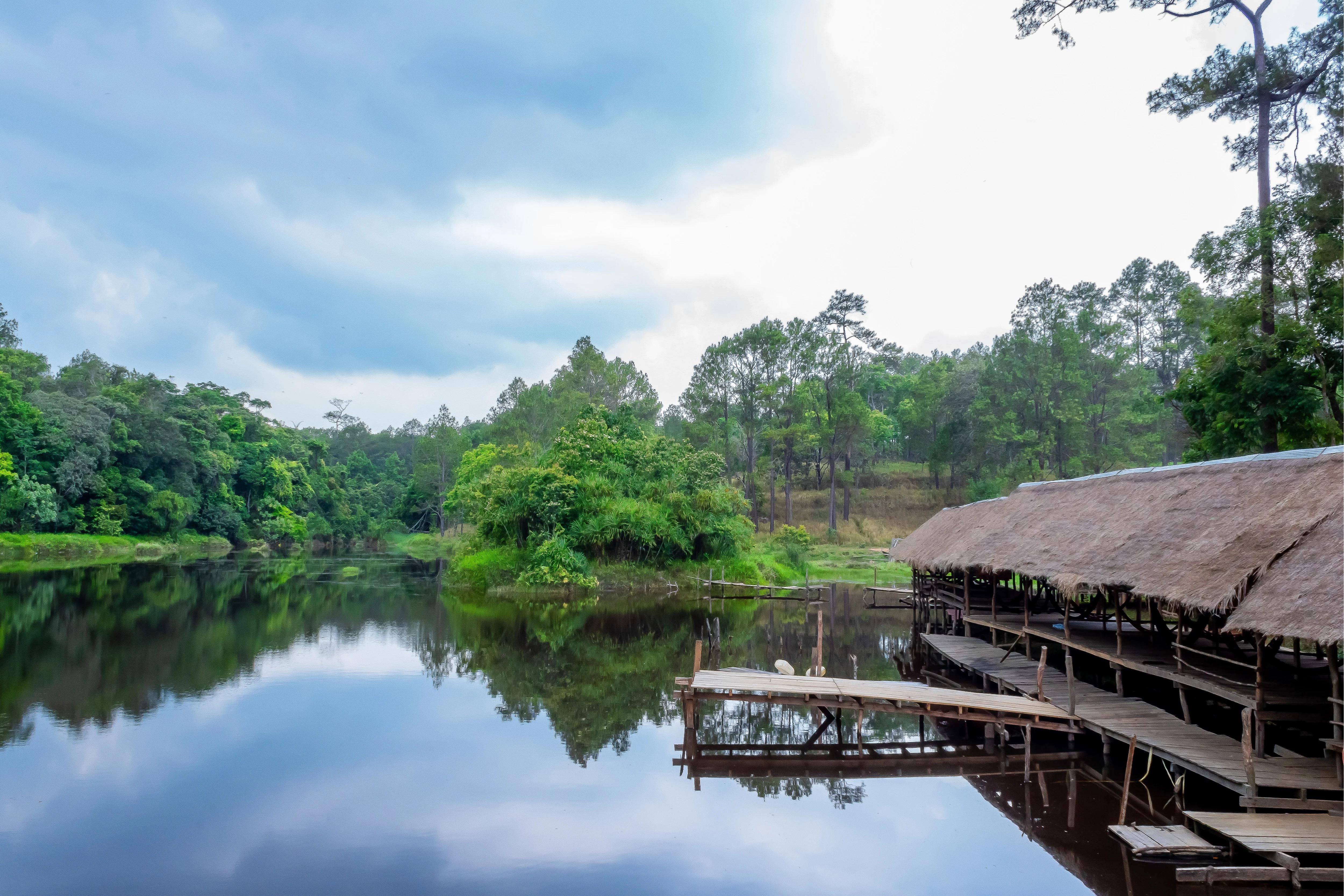 Hazy View of River and Fields in Kirirom National Park
