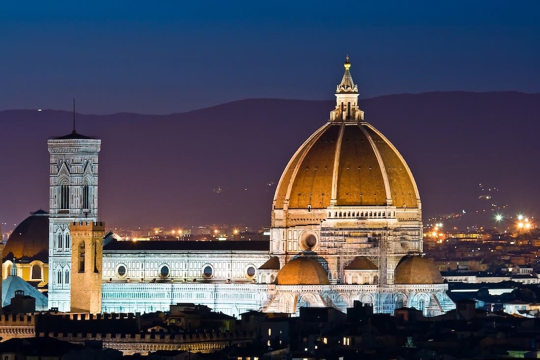 Florence Italy Skyline with Lit Up Duomo at Night