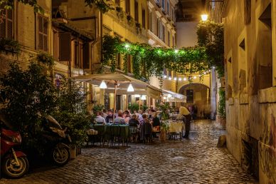 Restaurant in Cobbled Alley in Trastavere Rome