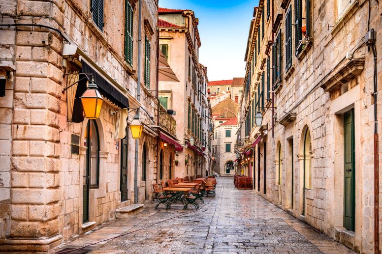 A Stone Street with Historical Buildings in Dubrovnik 
