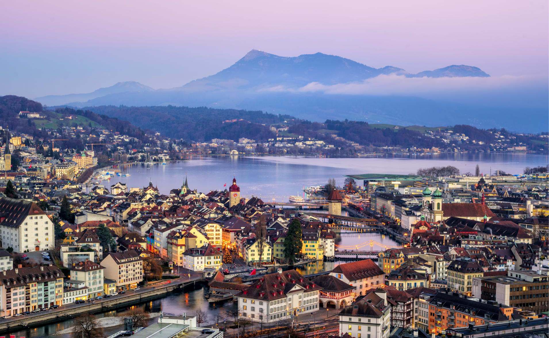 aerial view of mountains and lucerne switzerland