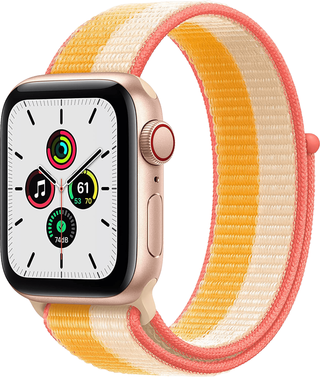 Maize/White Apple Watch SE GPS + Cellular, Gold Aluminium Case and Sport Band, 44mm.1