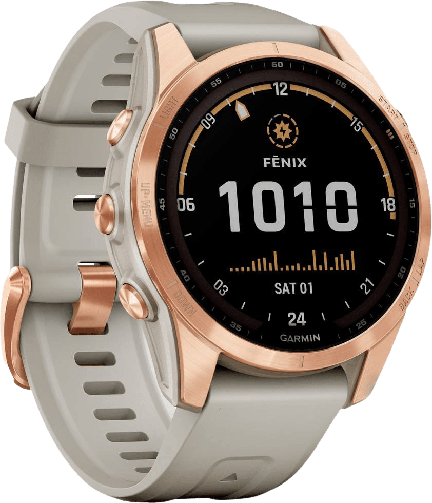 Light Sand Garmin FENIX 7S SOLAR, Stainless Steel Case & Silicone Band, 42mm.2