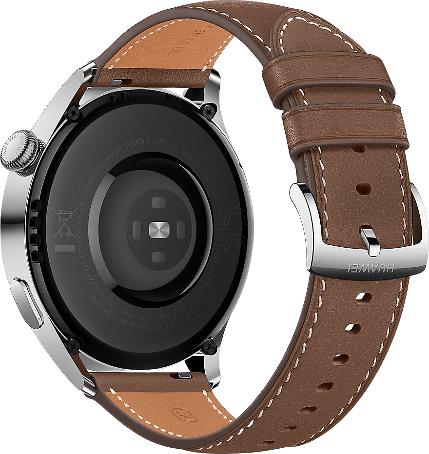 Braun Smartwatch Huawei Watch 3 Classic GPS, roestvrij stalen behuizing en lederen band, 46mm.4