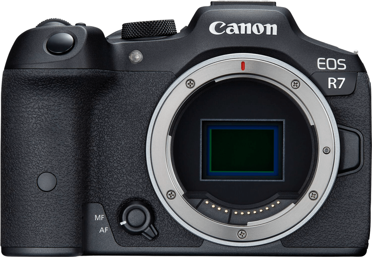 Schwarz Canon EOS R7 Spiegellose Kamera + EF-EOS R Bajonett-Adapter.1