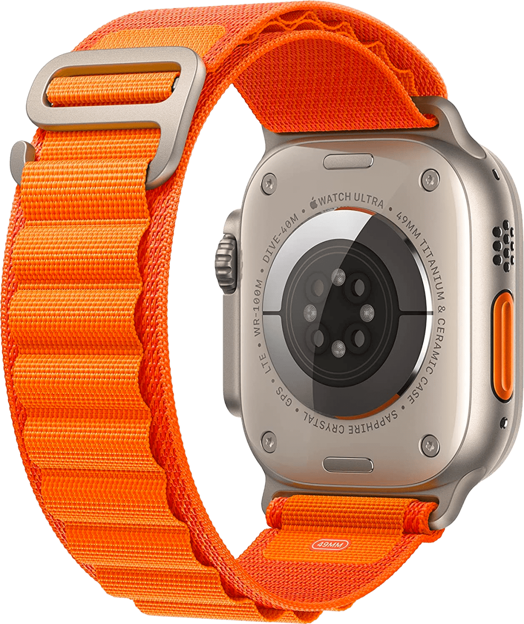 Orange Apple Watch Ultra GPS + Cellular, Silver Titanium Case and Alpine Loop, L.2